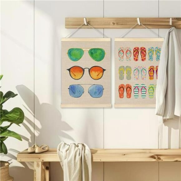 Summer Beach Wall Art Set Flip Flop Coastal Decor Hanging Posters 12x16 Inch - Picture 5 of 7